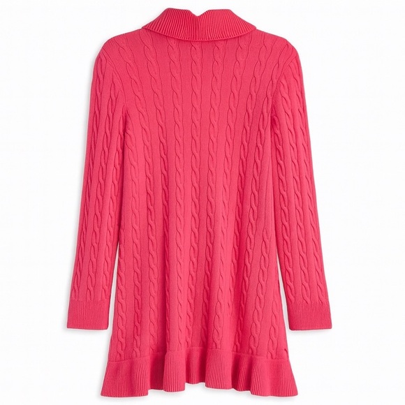 Lilly Pulitzer Cashmere Ruffle Cable Knit Open Front Cardigan Sweater Pink XS - Picture 3 of 8